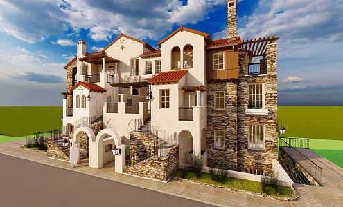 Jane European double-family villa small town villa 3d model