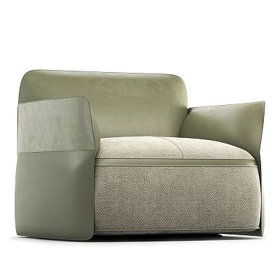 Modern Light Green Single Sofa with Fabric Cushion and Sleek Armrest Design 3d model