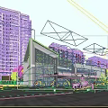 Modern Commercial Street With Contemporary Buildings Glass Facades And Pedestrian Walkways