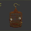 Decorative Ornament Set with Red Birdcage White Birds and Golden Details