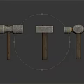 Essential Hardware Tools Three Different Hammers with Metal Heads and Wooden Handles