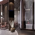 Elegant Modern Clubhouse Interior With Reception Counter Wooden Chairs And Decorative Vase