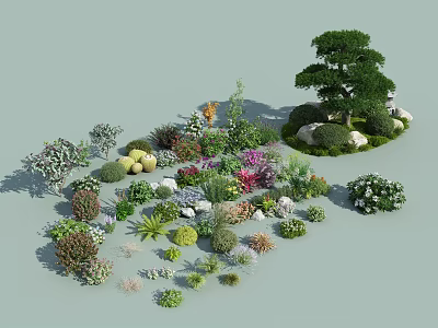 Various Types of Shrubs for Garden Landscape With Colorful Foliage and Decorative Plants 3d model