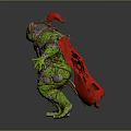 Brave Green Frog Game Movie Character In Rusty Armor With Red Hat And Sword 3d model