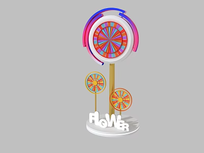 Colorful Rotating Circular Art Installation with Vibrant Arcs and Flower Base 3d model