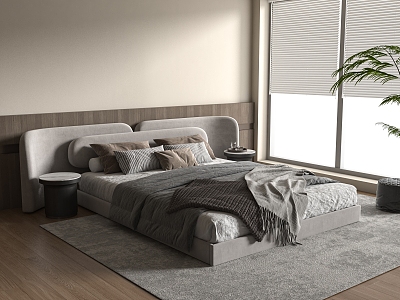 Modern Double Bed Fabric Double Bed 3d model