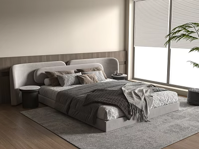 Modern Double Bed Fabric Double Bed 3d model