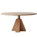 Round Natural Wood Dining Table With Modern Triangular Base And Metal Support 3d model