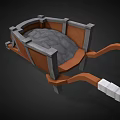 3D Model of Vintage Wooden Cart With Metal Frame and Gray Seat Structure