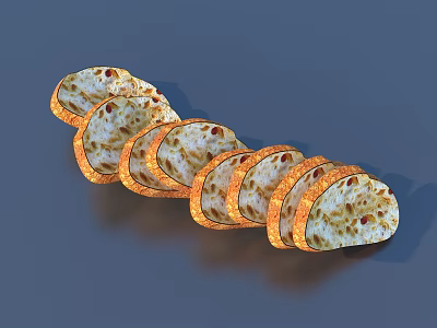 Golden Sliced Bread With Nut Seeds Arranged In A Curved Line 3d model