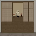 Traditional Japanese Wooden Buddhist Shrine Cabinet With Buddha Statue And Lattice Design