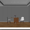 Modern Wooden Dining Table Set With Drawers White Chairs And Flower Vase