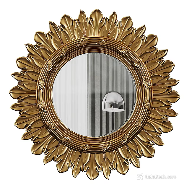 Elegant Golden Sunflower Shaped Round Mirror With Decorative Petal Frame Design 3d model 