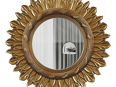 Elegant Golden Sunflower Shaped Round Mirror With Decorative Petal Frame Design 3d model