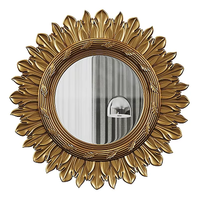 Elegant Golden Sunflower Shaped Round Mirror With Decorative Petal Frame Design 3d model