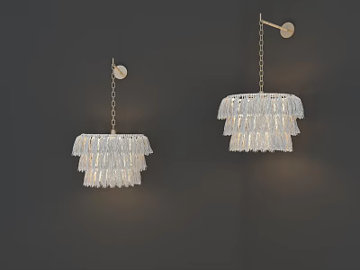 Elegant Modern Wall Sconces With Layered Crystal Tassel And Gold Metal Chain Design 3d model