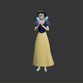 Snow White Animated Character With Blue Top Yellow Skirt And Red Bow In Praying Pose