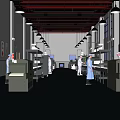 Industrial Factory Production Line Interior With Green Floor Worker And Machinery