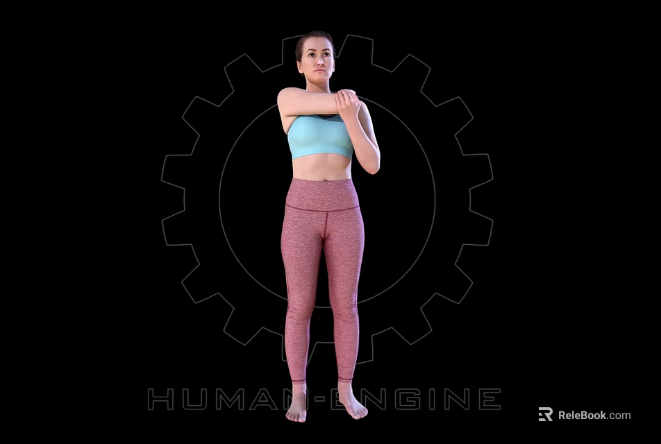 Active Woman Stretching Arms In Sportswear With Gear Background For Fitness Training 3d model 