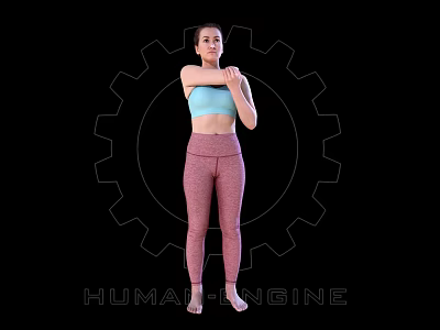 Active Woman Stretching Arms In Sportswear With Gear Background For Fitness Training 3d model