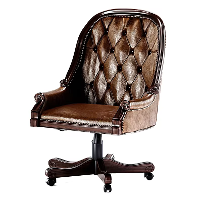 Classic Tufted Leather Single Sofa With Wooden Armrests And Vintage Design 3d model