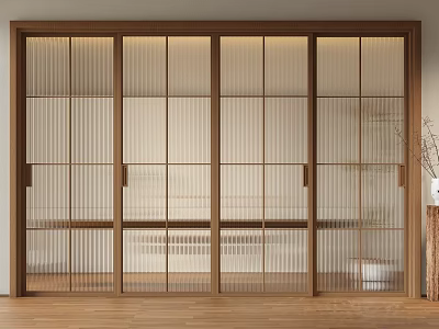 Modern Interior Sliding Doors With Wooden Frame And Grid Glass Design 3d model