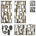 Modern Wooden Bookcase Interior Design With Books Sculptures And Decorative Items