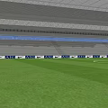 Modern Football Stadium With Green Pitch White Lines Roof Structure And Tiered Stands