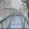 Snowy Winter Forest Landscape With Glass Walkway Transparent Railings And Snowy Trees