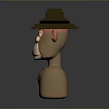 Cartoon Monkey Head Wearing Brown Hat With Dark Background And Reflection