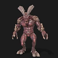 Fierce Mythical Monster with Red Skin Large Horns Muscular Build and Sharp Claws
