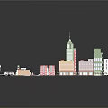 Colorful Cartoon City Scene With Various Buildings And Urban Street Layout