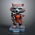 Rocket Raccoon Action Figure In Red Outfit Holding Gun On Base With Name