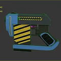 Futuristic Blue Weapon Design With Yellow Black Stripes Handle And Stable Base