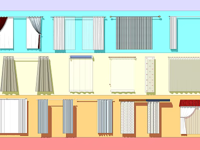 Various Stylish Window Curtains With Different Designs For Home Decor 3d model