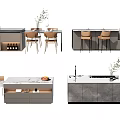 Modern Kitchen Interior With Island Counter Chairs Sink And Green Plants