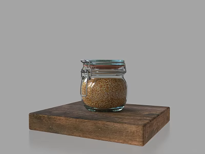Glass Table Lamp With Wooden Base And Yellow Accents On Tray Stand 3d model
