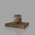 Glass Table Lamp With Wooden Base And Yellow Accents On Tray Stand