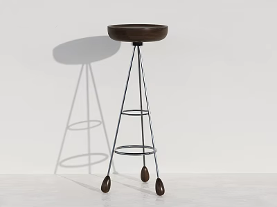 Minimalist Plant Stand Featuring Brown Circular Top Metal Frame Three Legs and Wooden Ball Decor 3d model