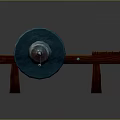 Traditional Wooden Bench With Stone Grinding Wheel And Metal Handle Structure