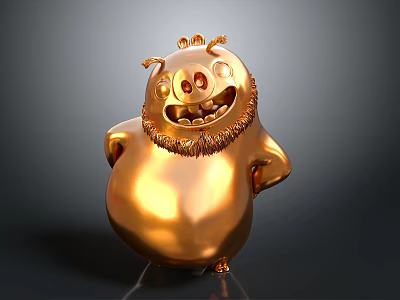 Golden Pig Sculpture With Beard Smiling Face And Big Belly 3d model