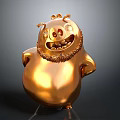 Golden Pig Sculpture With Beard Smiling Face And Big Belly