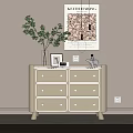 Simple Modern Cream Colored Decorative Cabinet With Drawers Green Plant Photo Frame And Pendant Light