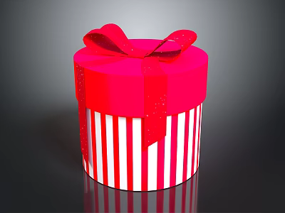 Red Decorative Gift Box With White And Red Stripes And Red Bow 3d model