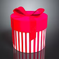 Red Decorative Gift Box With White And Red Stripes And Red Bow