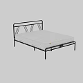 Double Bed with Black Metal Frame Geometric Headboard and White Mattress