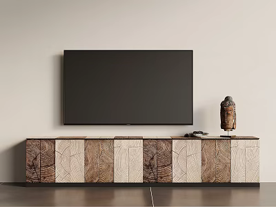 Modern TV Stand With Wooden Texture Holding Large Screen TV And Decorative Item 3d model
