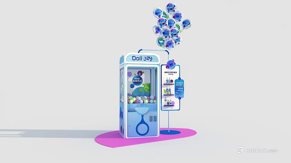 Interactive Zone With Doll Crane Machine Colorful Balloons And Claw Toys 3d model 