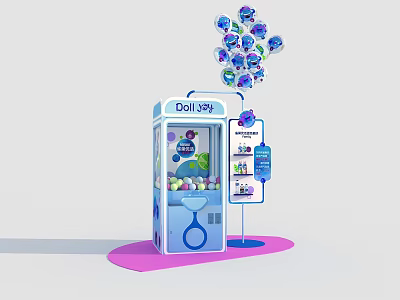 Interactive Zone With Doll Crane Machine Colorful Balloons And Claw Toys 3d model