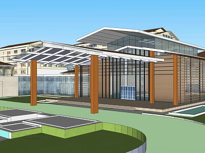Modern Hotel Building Design With Glass Curtain Walls Wooden Structures And Sunshades 3d model